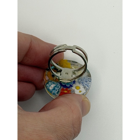 Resin Millefiori Adjustable Statement Ring Colorful Floral Unmarked - Picture 4 of 5